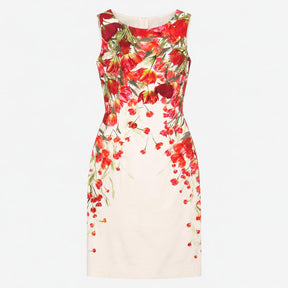 Ivory Red Tulip Floral Sleeveless Cotton Stretch P