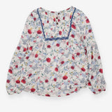 White blouse with Poppies and butterflies