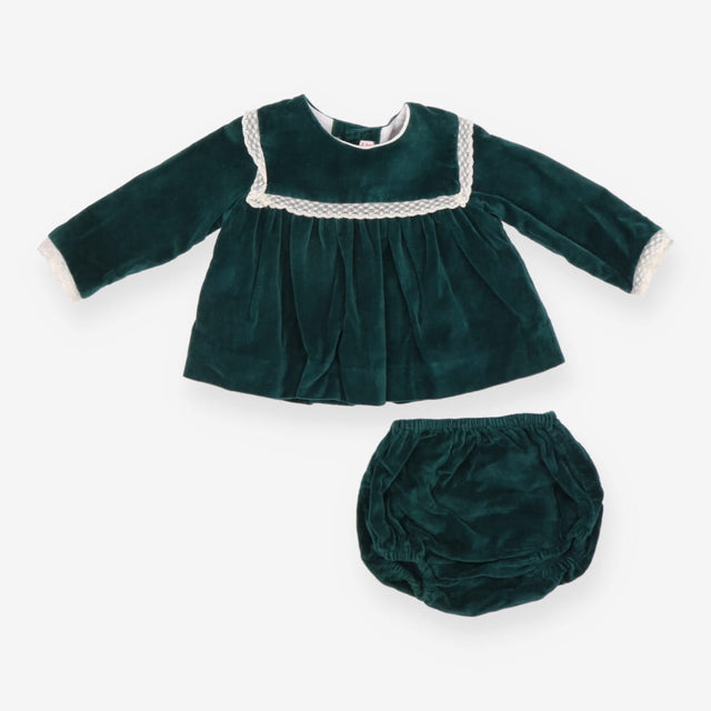 Dress and pants 2pc green velvet lace trim