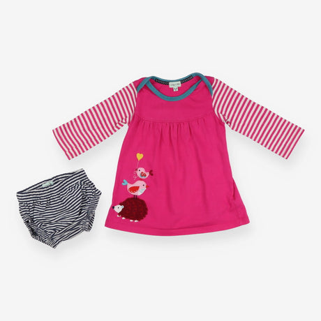 Outfit LS dress pink hedgehog stripe shorts