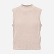 Oatmeal Beige Chunky Rib High Neck Knitted Tank To