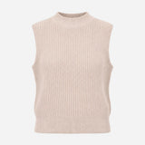 Oatmeal Beige Chunky Rib High Neck Knitted Tank To