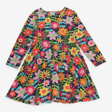 Dress navy with bright flowers