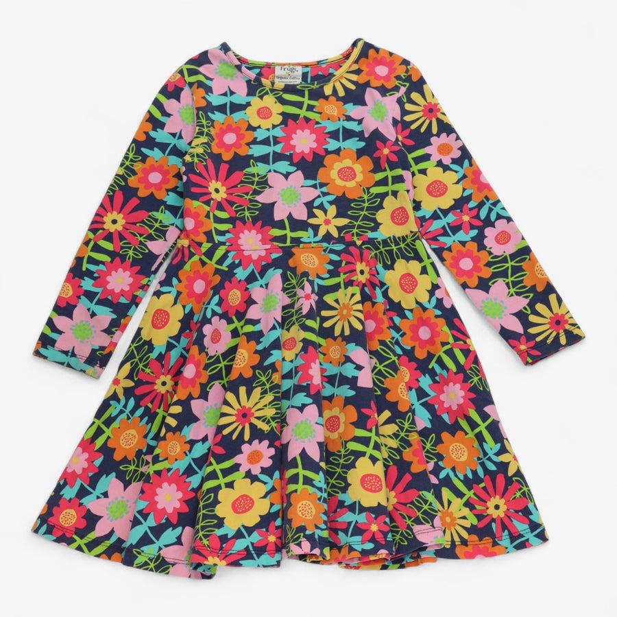 Dress navy with bright flowers