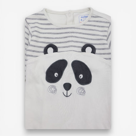 Sleepsuit White Grey Stripe Panda