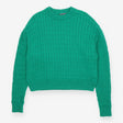 Cable Crew Sweater Green with Ribbed Collar