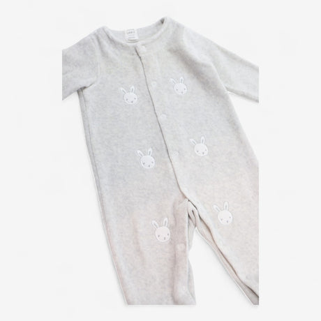 Sleepsuit Grey Velour with Bunny Faces