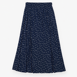 Midi Skirt Polka Dot Button Detail Navy