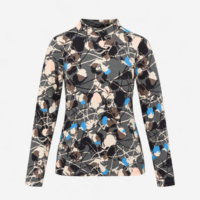 Charcoal Grey Floral Abstract Print High Mock Neck