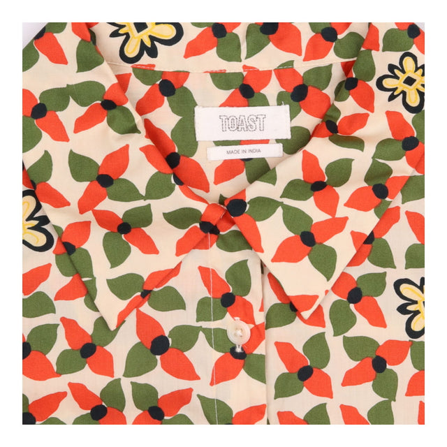 TOAST Red Green Floral Print Cotton Short Sleeve S