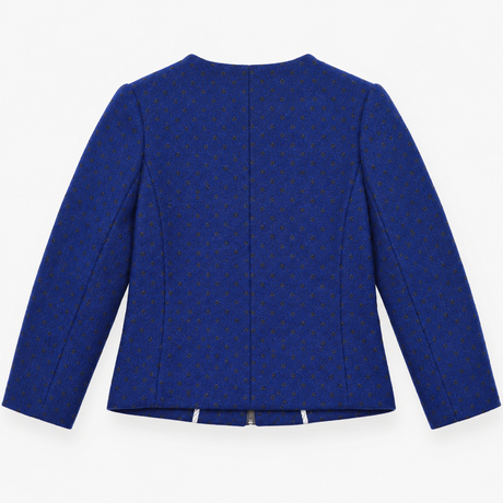 Jacket Blue Textured Gold Dot Pattern Round Neck