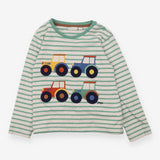 T-shirt long sleeve green stripe tractors