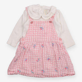Outfit White pointelle LS bodysuit pink gingham sk