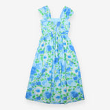 Blue Floral Sleeveless Pleated Bodice Sundress