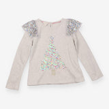 T-shirt long sleeves grey sequins Christmas tree