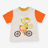 Tee Shirt White, Yellow Collar, Orange Sleeves wit