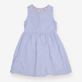 Dress sleeveless blue white stripe button back