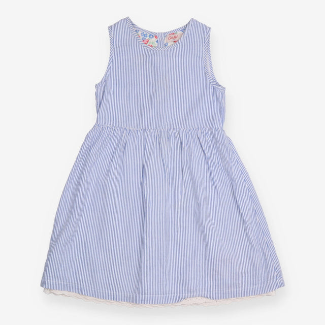Dress sleeveless blue white stripe button back