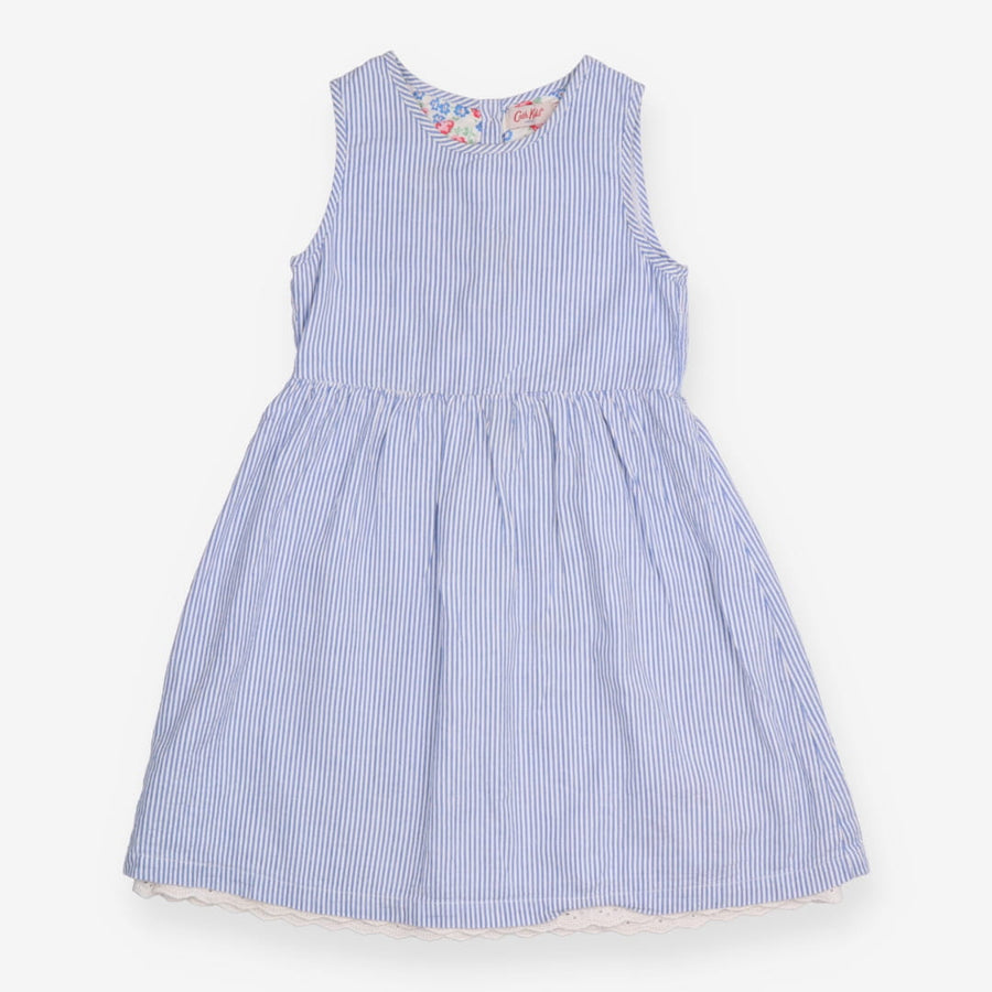Dress sleeveless blue white stripe button back