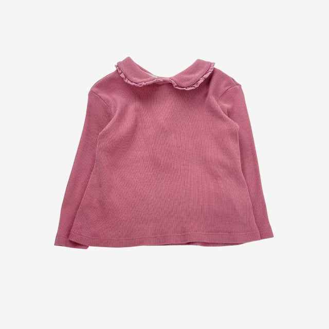 Rose Ribbed Collared LS top