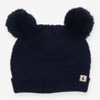 Hat knitted ribbed blue with pom poms