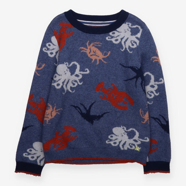 Sweater knit navy octopus and crab