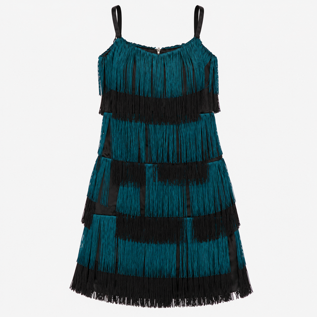 Teal Green Black Silk Trim Tiered Tassel Fringe Fl