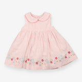 Dress Sleeveless Pink Stripe Collared with Flowers