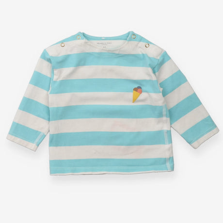 T-Shirt Long Sleeved Blue Stripe Ice Cream Appliqu