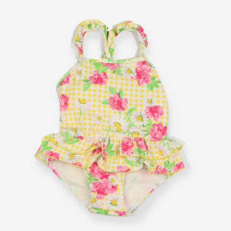 Yellow gingham swimsuit with flowers
