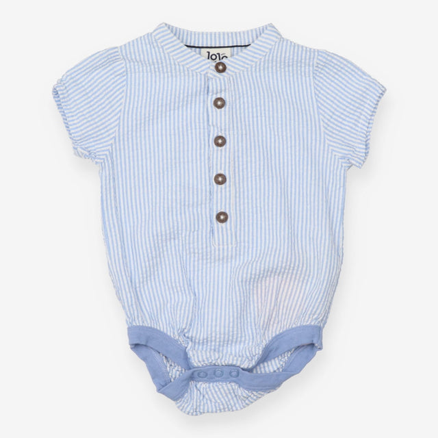 Bodysuit blue stripe button up