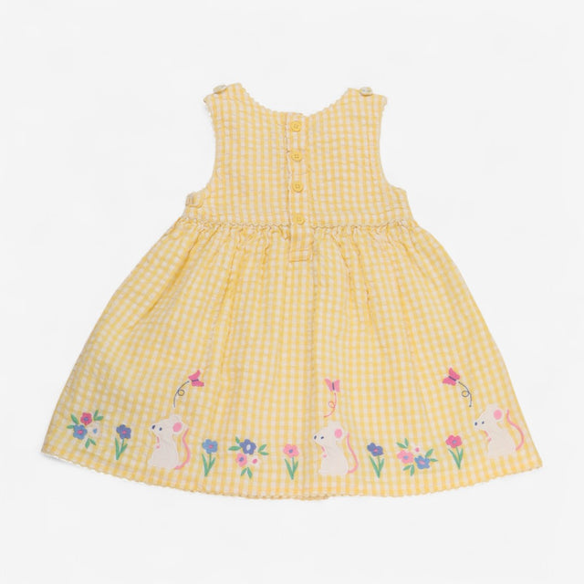 Dress Yellow Gingham with Mouse and Butterfly