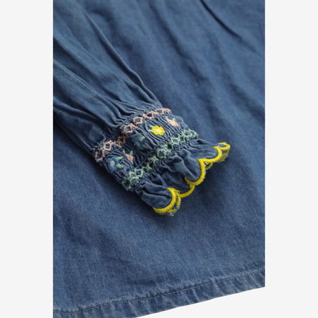 Denim Blouse with Floral smock Collar