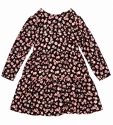 Black & Pink Rose Print Viscose Dress