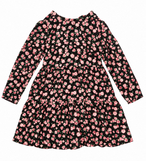 Black & Pink Rose Print Viscose Dress