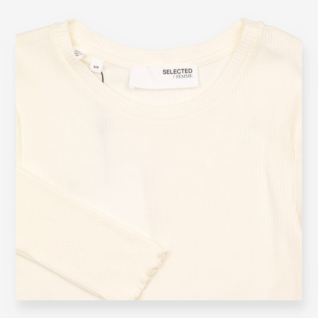 Long Sleeve Top Cream Ribbed Organic Cotton