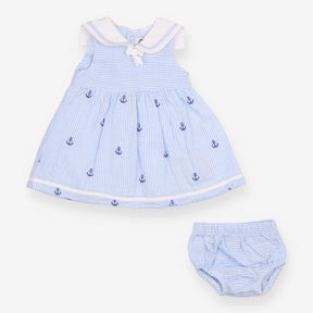 Dress with bloomers sailor anchor blue and white 