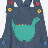 Blue Dinosaur Dungarees Colourful Buttons