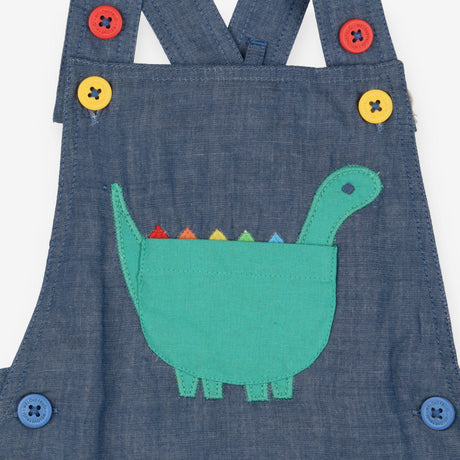 Blue Dinosaur Dungarees Colourful Buttons