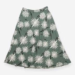 Clemence Green Print Linen Blend Midi Skirt