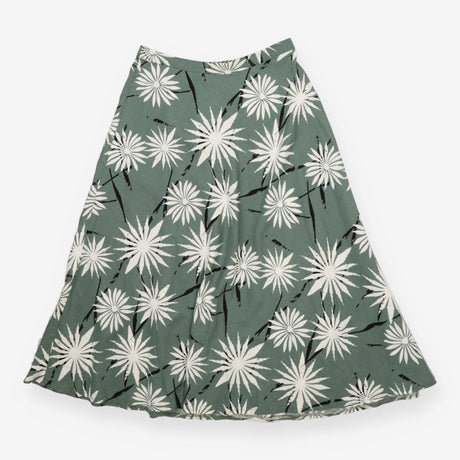 Clemence Green Print Linen Blend Midi Skirt