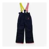Navy ski salopettes yellow and pink straps