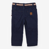 Navy chino trousers with brown stripes