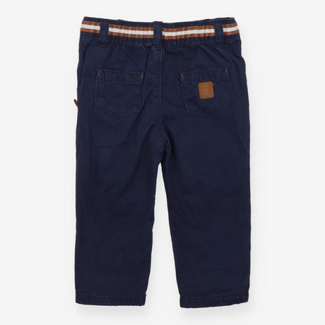 Navy chino trousers with brown stripes