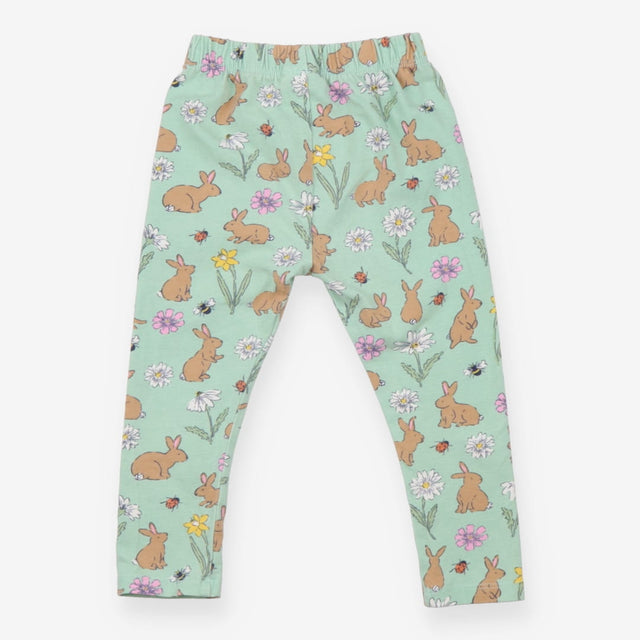 Green Bunny & Flowers Leggings