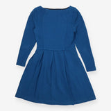 Pleated knit fit and flare dress blue