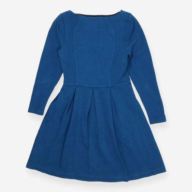 Pleated knit fit and flare dress blue