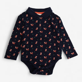 Bodysuit Collared Navy with Foxes and Leaves