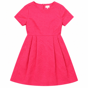 Bright Pink Floral Jacquard Short Sleeve Fit & Fla