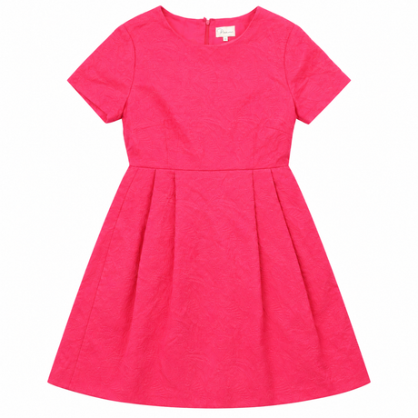 Bright Pink Floral Jacquard Short Sleeve Fit & Fla